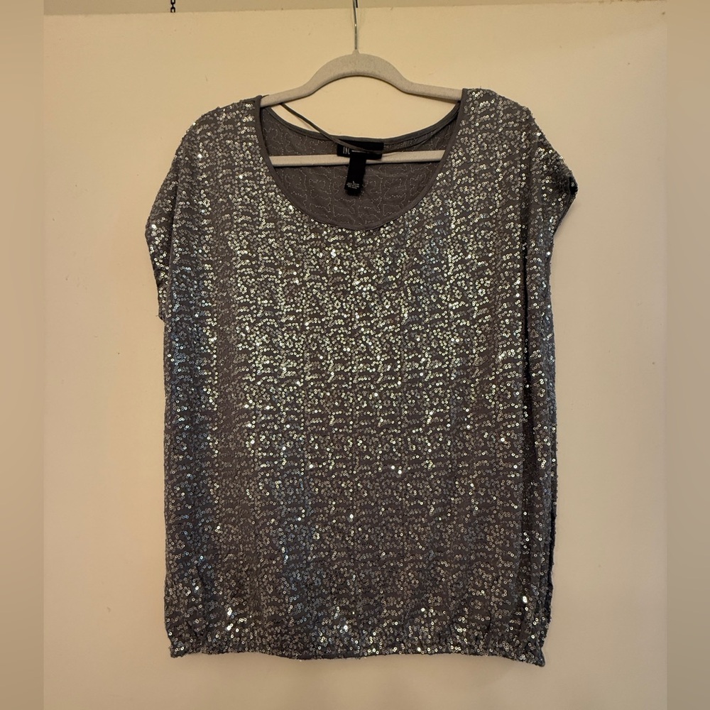 INC International Concepts Sequin Blouse Relaxed Fit